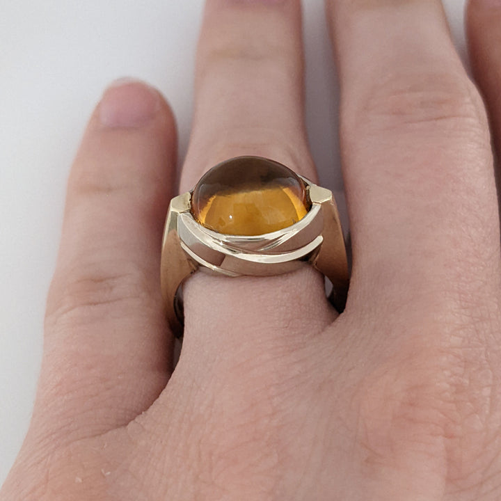 14K CITRINE OVAL CABOCHON 9X11 EURO SHANK ESTATE RING 8.0 GRAMS