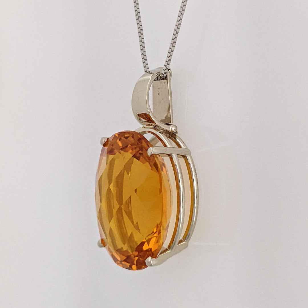 14K WHITE CITRINE OVAL 20X25 "AAA" CHECKERBOARD ESTATE PENDANT 7 CHAIN 14.9 GRAMS