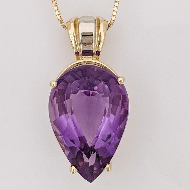 14K AMETHYST PEAR 18X26 ESTATE PENDANT & CHAIN 15.5 GRAMS