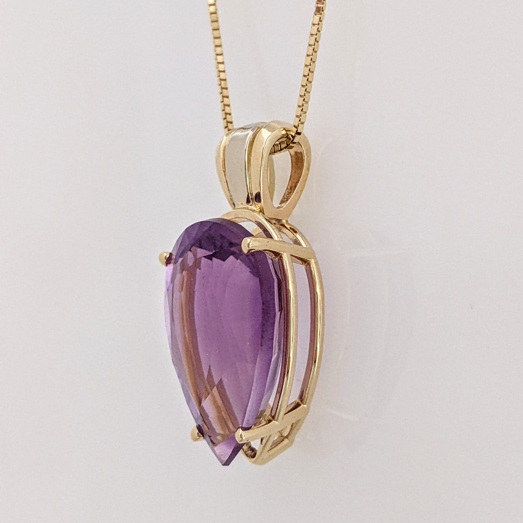 14K AMETHYST PEAR 18X26 ESTATE PENDANT & CHAIN 15.5 GRAMS