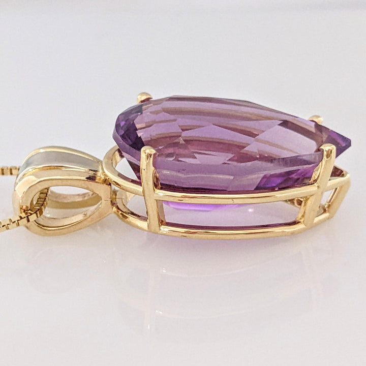 14K AMETHYST PEAR 18X26 ESTATE PENDANT & CHAIN 15.5 GRAMS