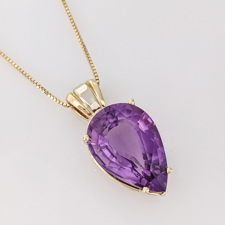 14K AMETHYST PEAR 18X26 ESTATE PENDANT & CHAIN 15.5 GRAMS