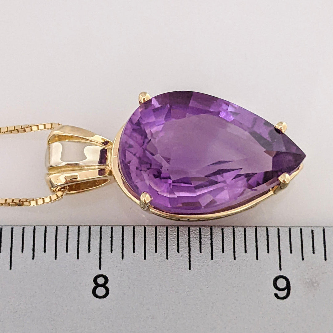 14K AMETHYST PEAR 18X26 ESTATE PENDANT & CHAIN 15.5 GRAMS