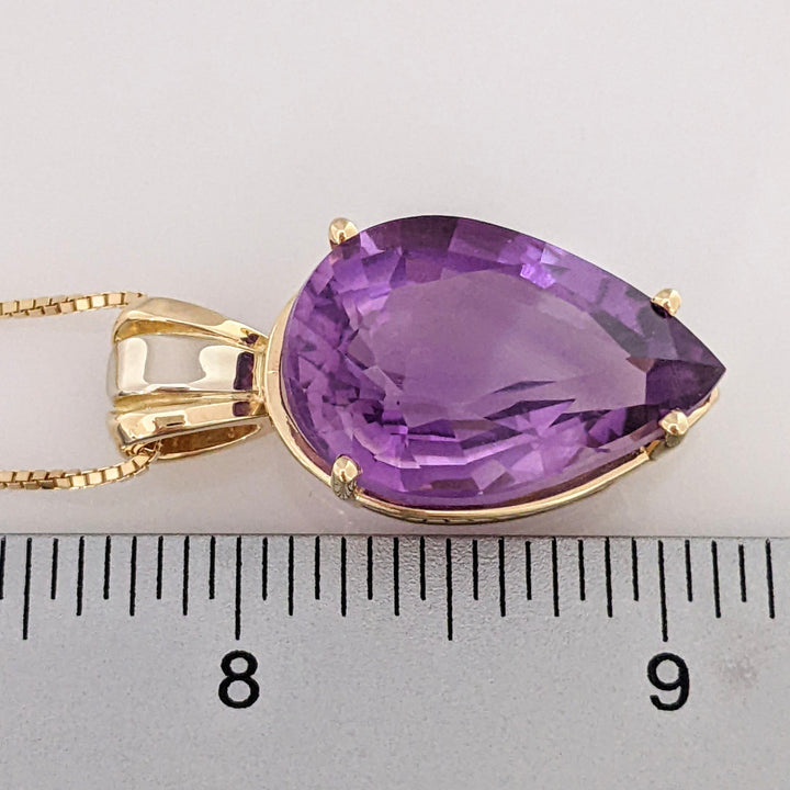 14K AMETHYST PEAR 18X26 ESTATE PENDANT & CHAIN 15.5 GRAMS