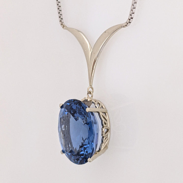 14K WHITE LONDON BLUE TOPAZ OVAL 18X20 "AAA" ESTATE V-NECKLACE 16.3 GRAMS