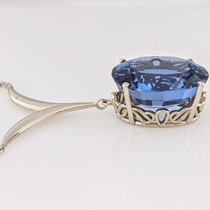 14K WHITE LONDON BLUE TOPAZ OVAL 18X20 "AAA" ESTATE V-NECKLACE 16.3 GRAMS