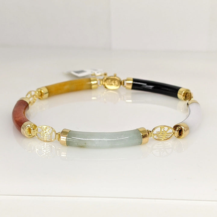 14K JADE BARREL 5X27 (5) ESTATE BRACELET 9.4 GRAMS