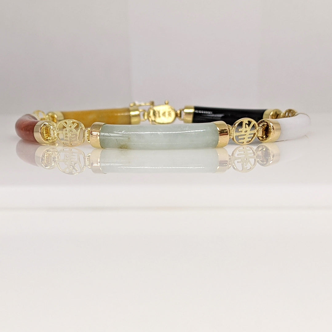 14K JADE BARREL 5X27 (5) ESTATE BRACELET 9.4 GRAMS