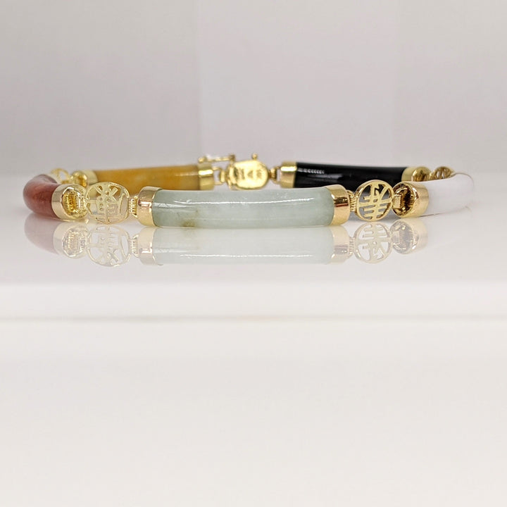 14K JADE BARREL 5X27 (5) ESTATE BRACELET 9.4 GRAMS