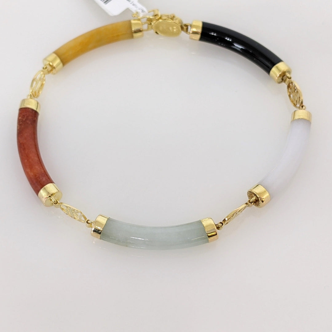 14K JADE BARREL 5X27 (5) ESTATE BRACELET 9.4 GRAMS