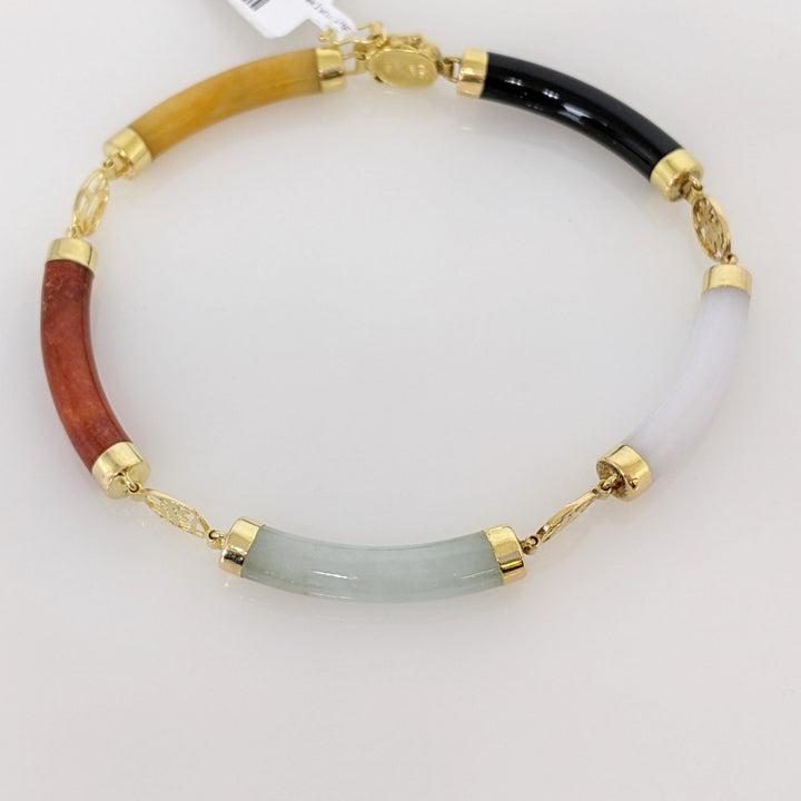 14K JADE BARREL 5X27 (5) ESTATE BRACELET 9.4 GRAMS