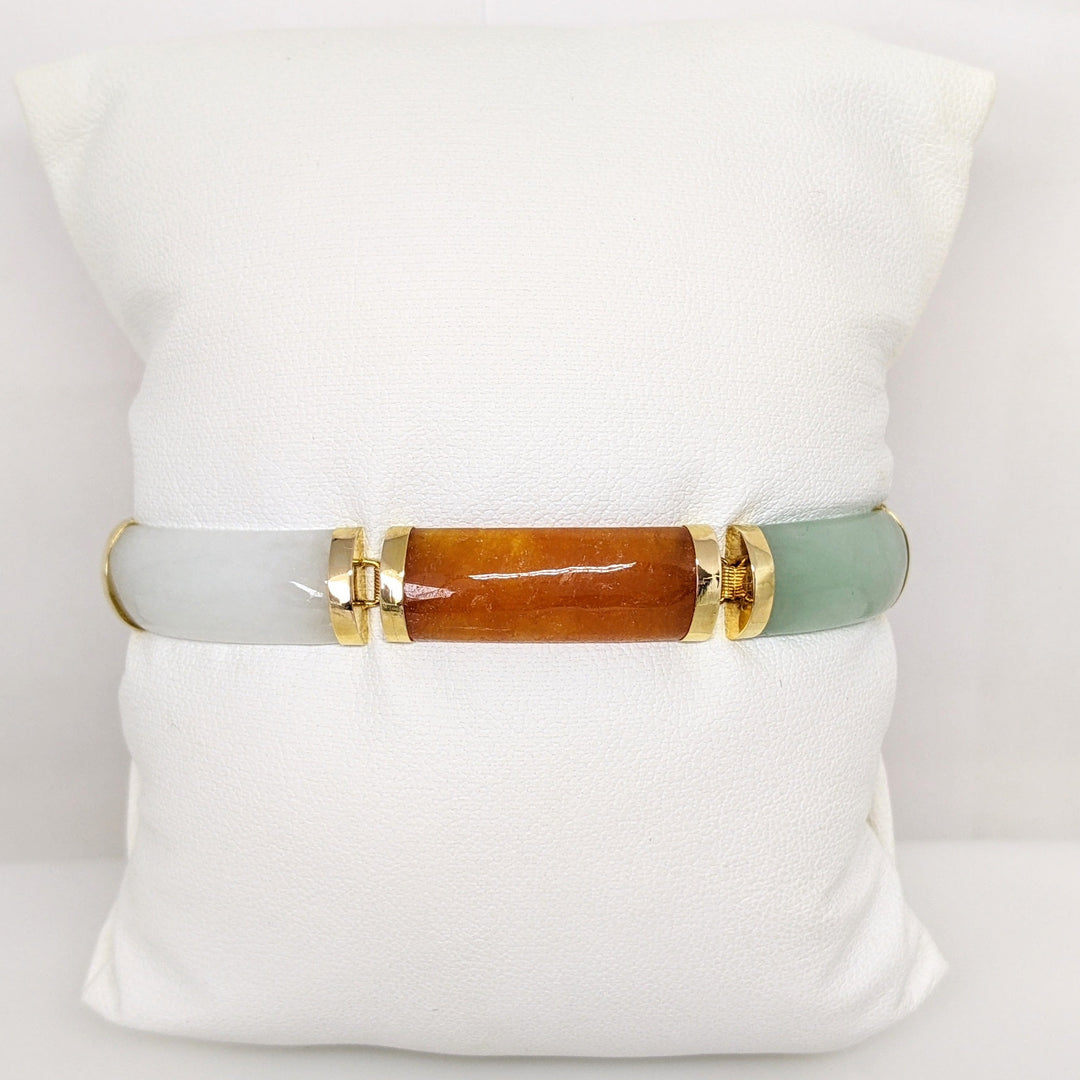 14K JADE BAR LINK MULTI-COLORED 9X22 ESTATE BRACELET 13.4 GRAMS