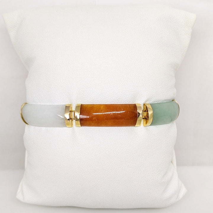 14K JADE BAR LINK MULTI-COLORED 9X22 ESTATE BRACELET 13.4 GRAMS
