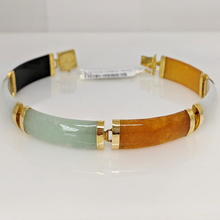 14K JADE BAR LINK MULTI-COLORED 9X22 ESTATE BRACELET 13.4 GRAMS