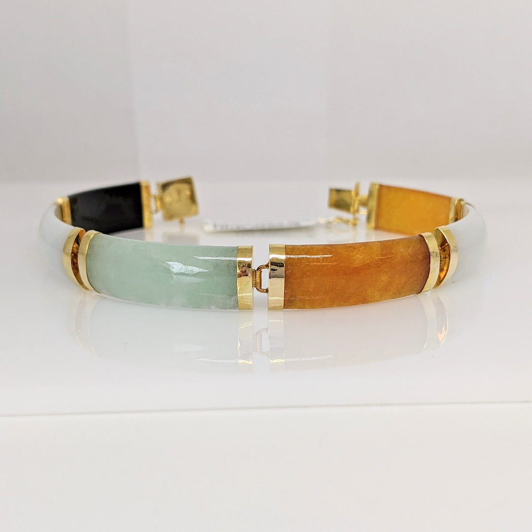 14K JADE BAR LINK MULTI-COLORED 9X22 ESTATE BRACELET 13.4 GRAMS