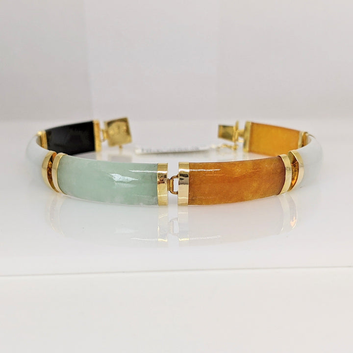 14K JADE BAR LINK MULTI-COLORED 9X22 ESTATE BRACELET 13.4 GRAMS