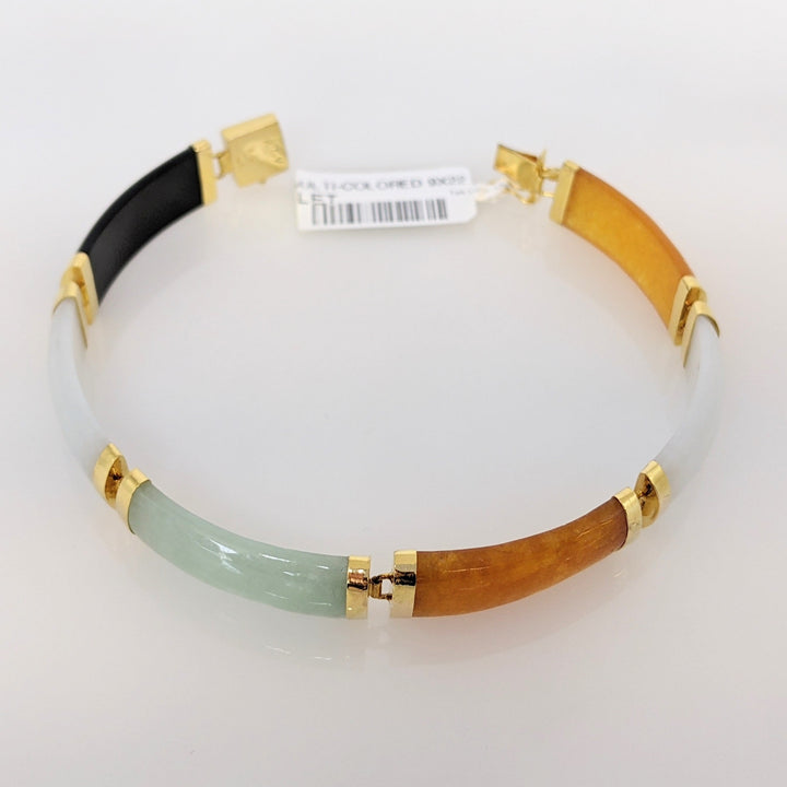 14K JADE BAR LINK MULTI-COLORED 9X22 ESTATE BRACELET 13.4 GRAMS