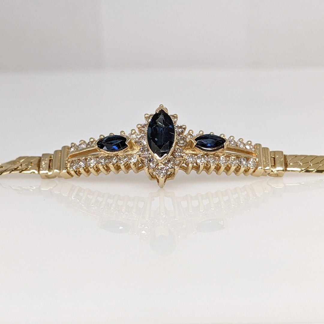 14K SAPPHRE MARQUISE (1) 4.5X9 (2) 2.5X5 WITH .89 DIAMOND TOTAL WEIGHT ESTATE BRACELET 7.0 GRAMS