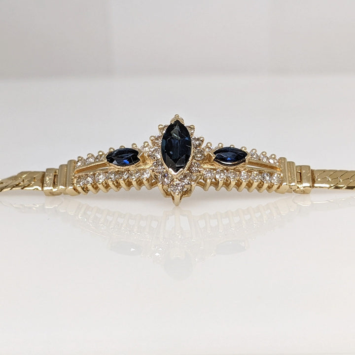 14K SAPPHRE MARQUISE (1) 4.5X9 (2) 2.5X5 WITH .89 DIAMOND TOTAL WEIGHT ESTATE BRACELET 7.0 GRAMS