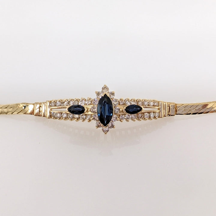 14K SAPPHRE MARQUISE (1) 4.5X9 (2) 2.5X5 WITH .89 DIAMOND TOTAL WEIGHT ESTATE BRACELET 7.0 GRAMS