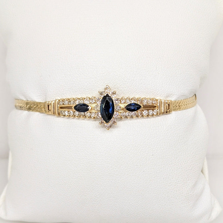 14K SAPPHRE MARQUISE (1) 4.5X9 (2) 2.5X5 WITH .89 DIAMOND TOTAL WEIGHT ESTATE BRACELET 7.0 GRAMS