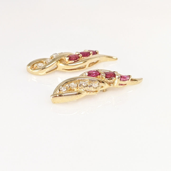 14K RUBY MARQUISE (6) 2X4 WITH (8) MELEE ESTATE EARRINGS 3.2 GRAMS
