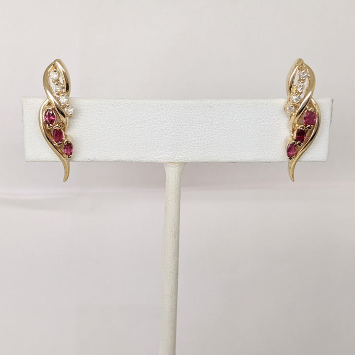 14K RUBY MARQUISE (6) 2X4 WITH (8) MELEE ESTATE EARRINGS 3.2 GRAMS