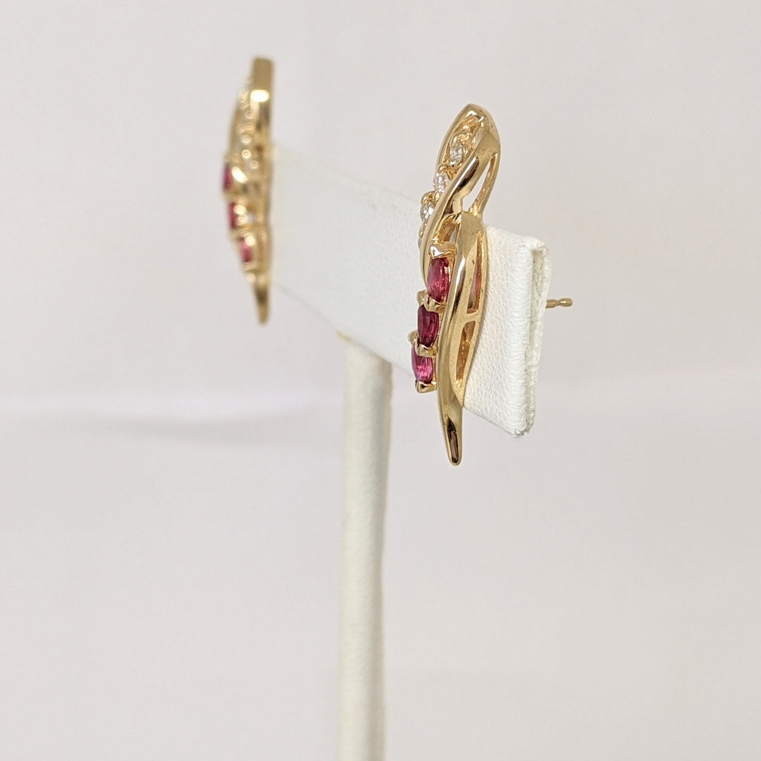 14K RUBY MARQUISE (6) 2X4 WITH (8) MELEE ESTATE EARRINGS 3.2 GRAMS