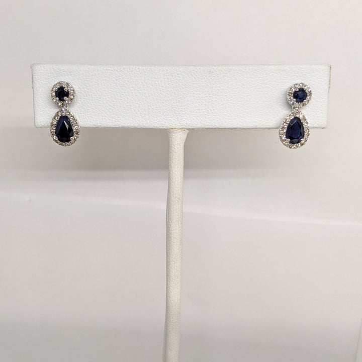 10K WHITE SAPPHIRE PEAR (3) ROUND (3) HALO ESTATE PENDANT & EARRING SET 3.4 GRAMS