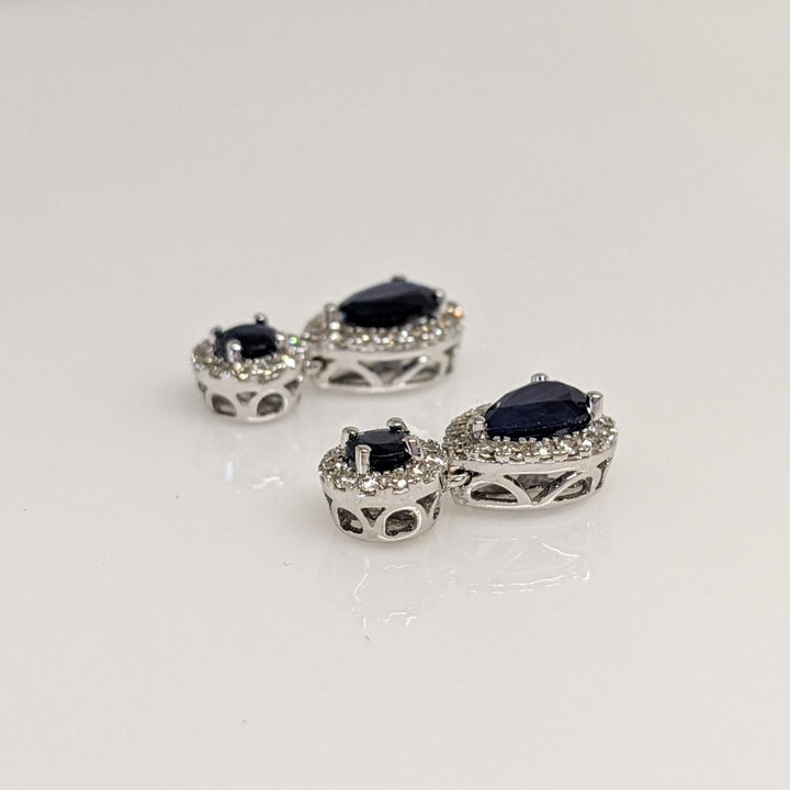 10K WHITE SAPPHIRE PEAR (3) ROUND (3) HALO ESTATE PENDANT & EARRING SET 3.4 GRAMS