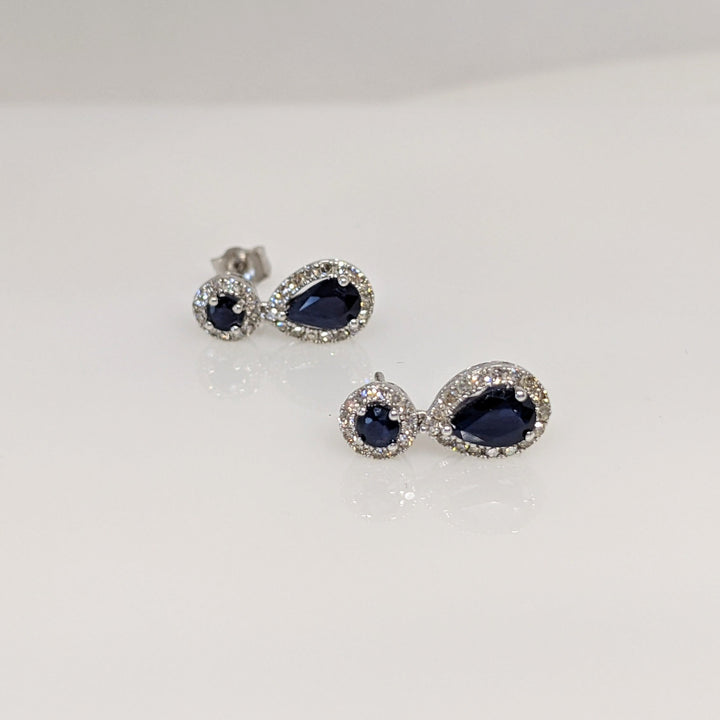 10K WHITE SAPPHIRE PEAR (3) ROUND (3) HALO ESTATE PENDANT & EARRING SET 3.4 GRAMS