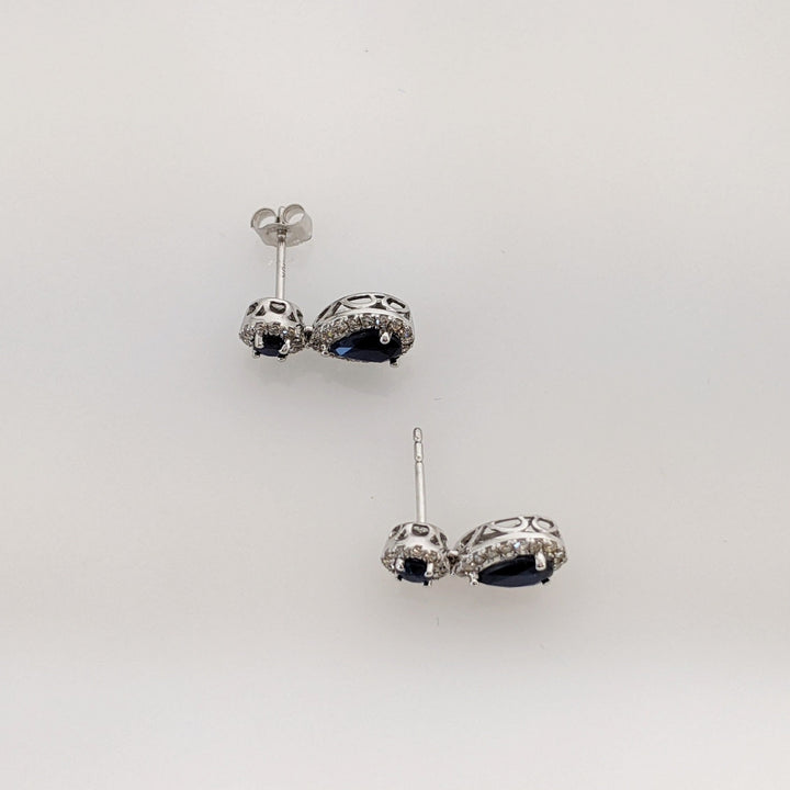 10K WHITE SAPPHIRE PEAR (3) ROUND (3) HALO ESTATE PENDANT & EARRING SET 3.4 GRAMS