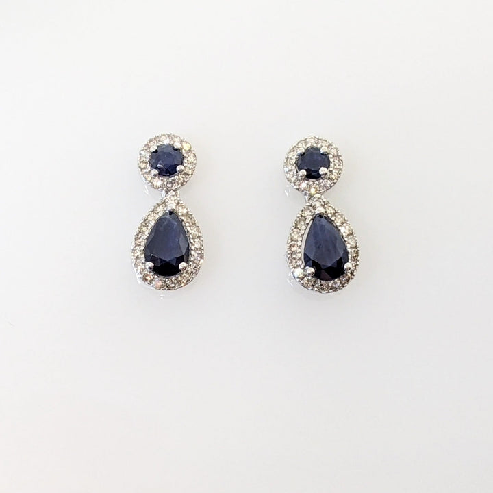 10K WHITE SAPPHIRE PEAR (3) ROUND (3) HALO ESTATE PENDANT & EARRING SET 3.4 GRAMS