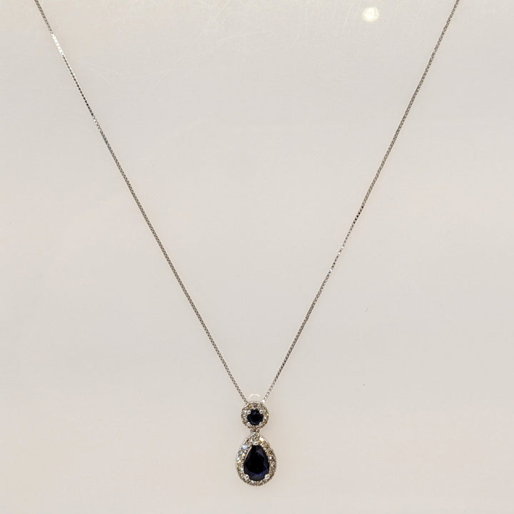 10K WHITE SAPPHIRE PEAR (3) ROUND (3) HALO ESTATE PENDANT & EARRING SET 3.4 GRAMS
