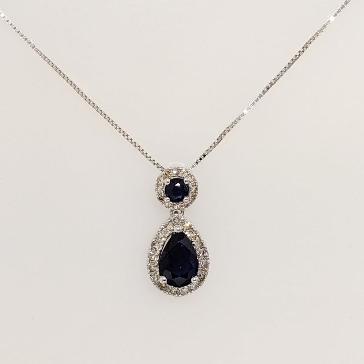 10K WHITE SAPPHIRE PEAR (3) ROUND (3) HALO ESTATE PENDANT & EARRING SET 3.4 GRAMS