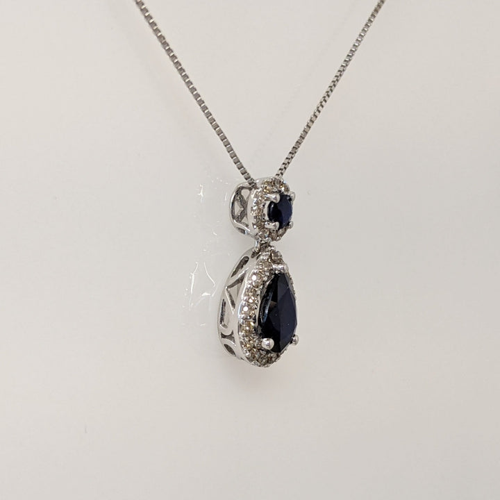 10K WHITE SAPPHIRE PEAR (3) ROUND (3) HALO ESTATE PENDANT & EARRING SET 3.4 GRAMS