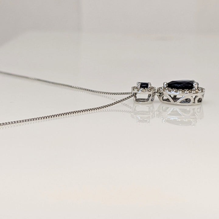 10K WHITE SAPPHIRE PEAR (3) ROUND (3) HALO ESTATE PENDANT & EARRING SET 3.4 GRAMS