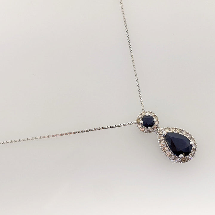10K WHITE SAPPHIRE PEAR (3) ROUND (3) HALO ESTATE PENDANT & EARRING SET 3.4 GRAMS