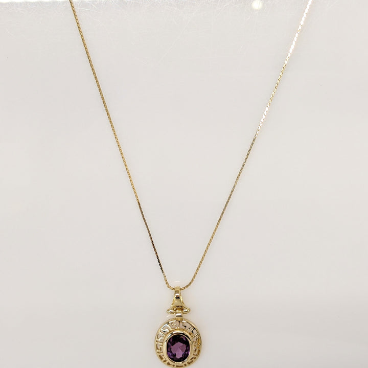 14K LAB-CREATED PURPLE SAPPHIRE OVAL 7X9 ESTATE PENDANT & CHAIN 4.0 GRAMS