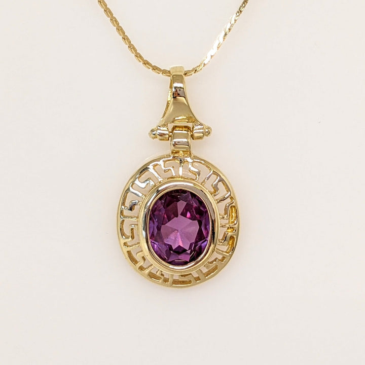 14K LAB-CREATED PURPLE SAPPHIRE OVAL 7X9 ESTATE PENDANT & CHAIN 4.0 GRAMS