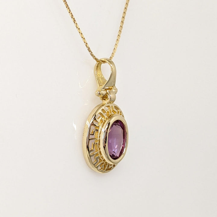 14K LAB-CREATED PURPLE SAPPHIRE OVAL 7X9 ESTATE PENDANT & CHAIN 4.0 GRAMS