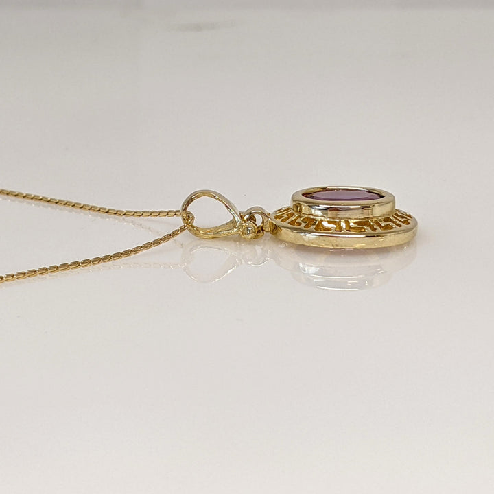 14K LAB-CREATED PURPLE SAPPHIRE OVAL 7X9 ESTATE PENDANT & CHAIN 4.0 GRAMS