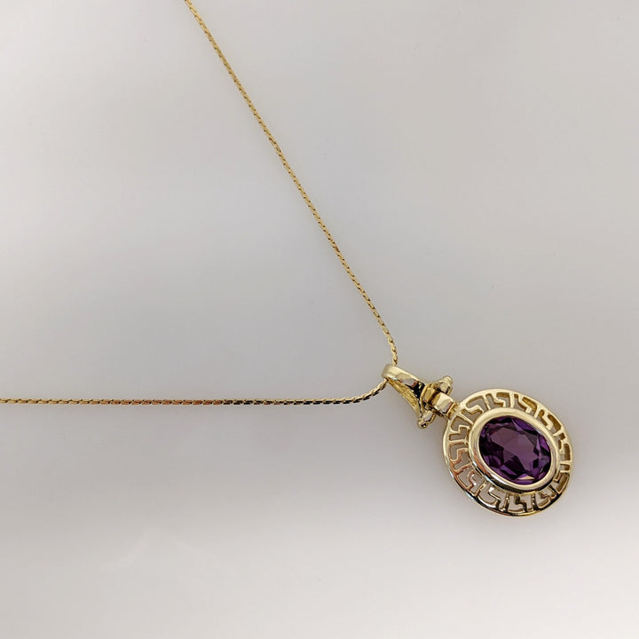 14K LAB-CREATED PURPLE SAPPHIRE OVAL 7X9 ESTATE PENDANT & CHAIN 4.0 GRAMS