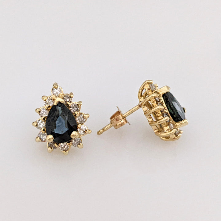 14K SAPPHIRE PEAR 5X7 "C" WITH .36 DIAMOND TOTAL WEIGHT (24) ESTATE EARRINGS 2.9 GRAMS