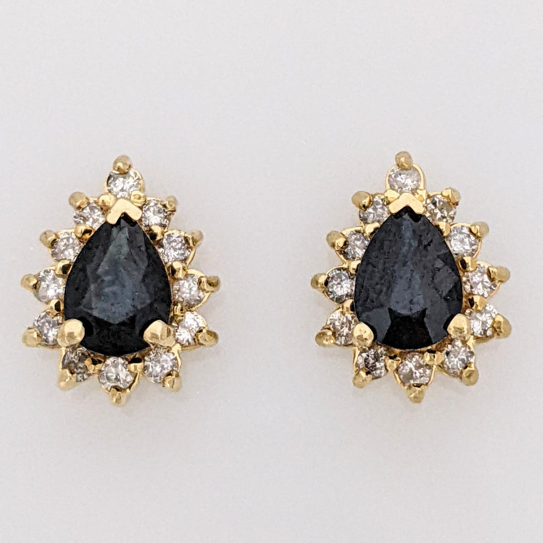 14K SAPPHIRE PEAR 5X7 "C" WITH .36 DIAMOND TOTAL WEIGHT (24) ESTATE EARRINGS 2.9 GRAMS