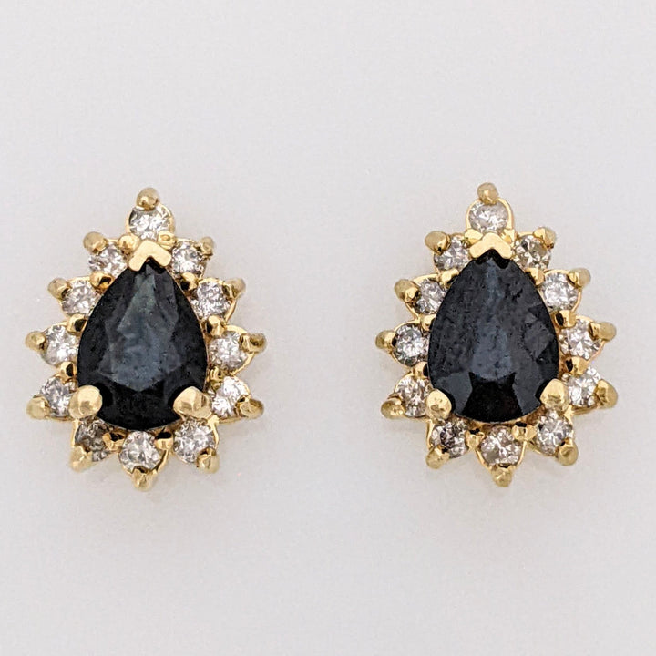 14K SAPPHIRE PEAR 5X7 "C" WITH .36 DIAMOND TOTAL WEIGHT (24) ESTATE EARRINGS 2.9 GRAMS