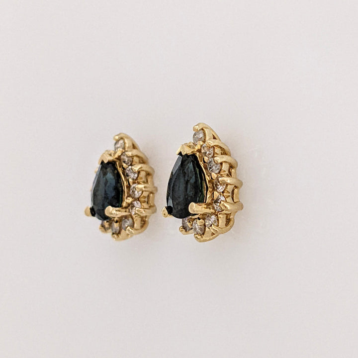 14K SAPPHIRE PEAR 5X7 "C" WITH .36 DIAMOND TOTAL WEIGHT (24) ESTATE EARRINGS 2.9 GRAMS