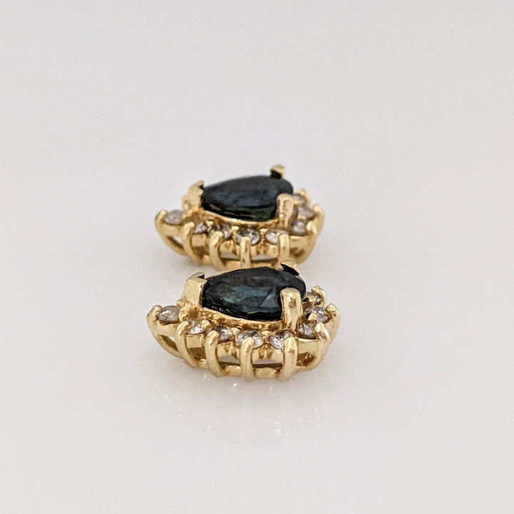 14K SAPPHIRE PEAR 5X7 "C" WITH .36 DIAMOND TOTAL WEIGHT (24) ESTATE EARRINGS 2.9 GRAMS