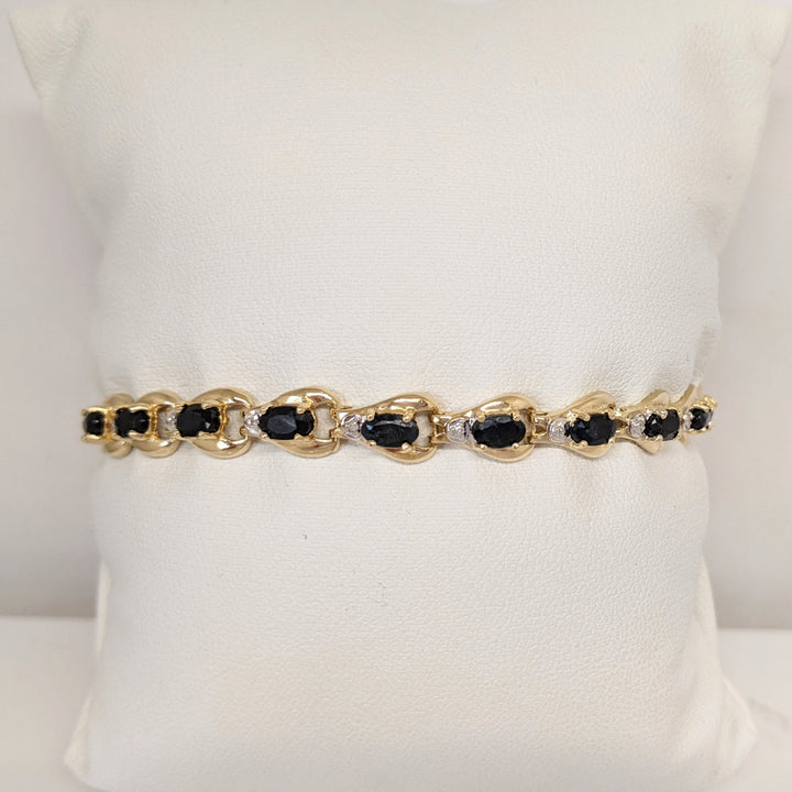 10K SAPPHIRE "C" OVAL (20) 3X5 WITH (20) MELEE ESTATE BRACELET 8.2 GRAMS