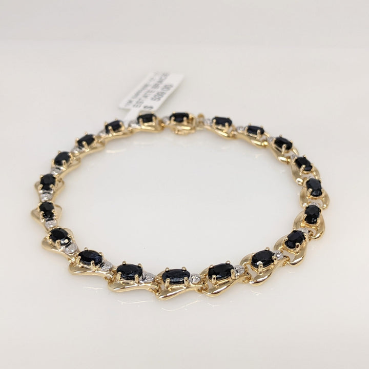 10K SAPPHIRE "C" OVAL (20) 3X5 WITH (20) MELEE ESTATE BRACELET 8.2 GRAMS